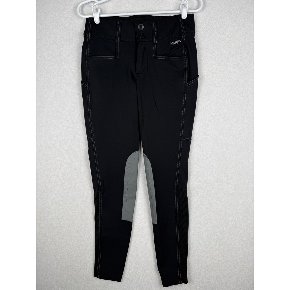 Kerrits Knee Patch Breeches Womens M Black Grey Nubuck Equestrian Horse Riding